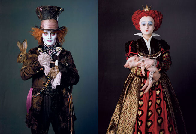 Johnny Depp as the Mad Hatter and Helen Bonham-Carter as the Red Queen.